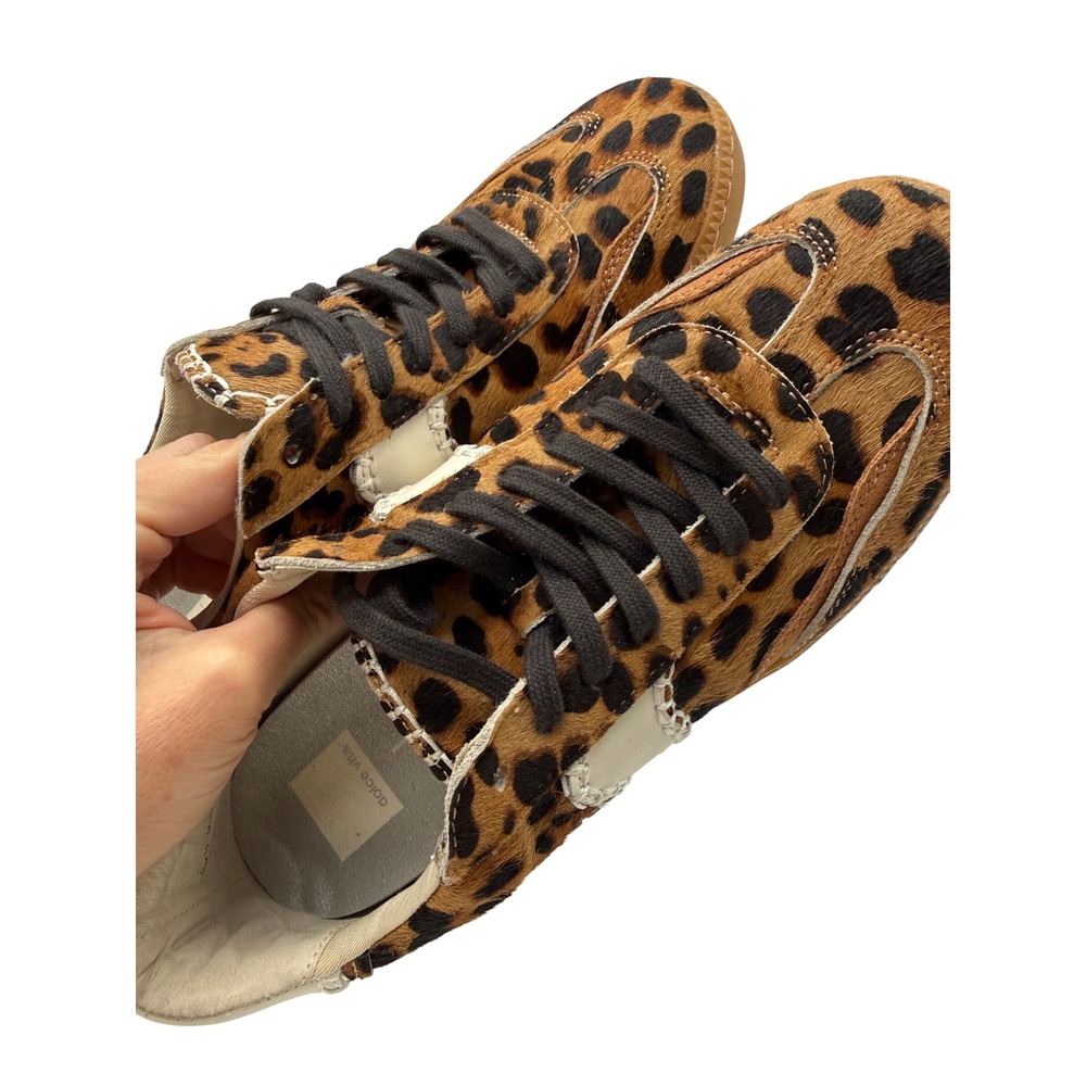 Dolce Vita Leopard Calf Hair Sneakers Whipstitch Gum Sole Womens 10 Brown Black - Picture 4 of 12